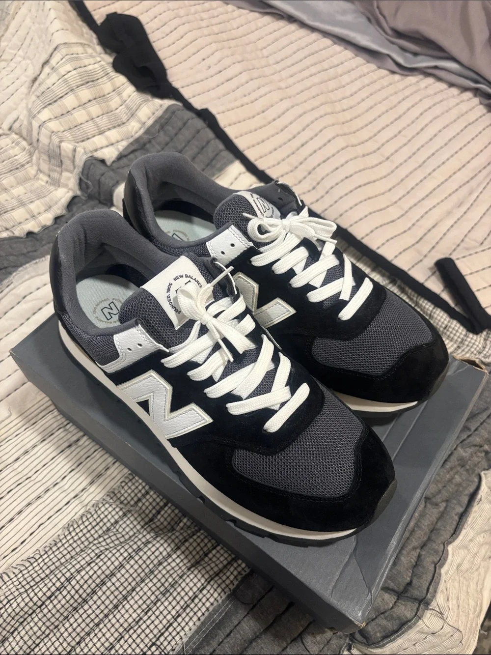 New Balance 574 Rugged Black, Gray & White Retro Runner